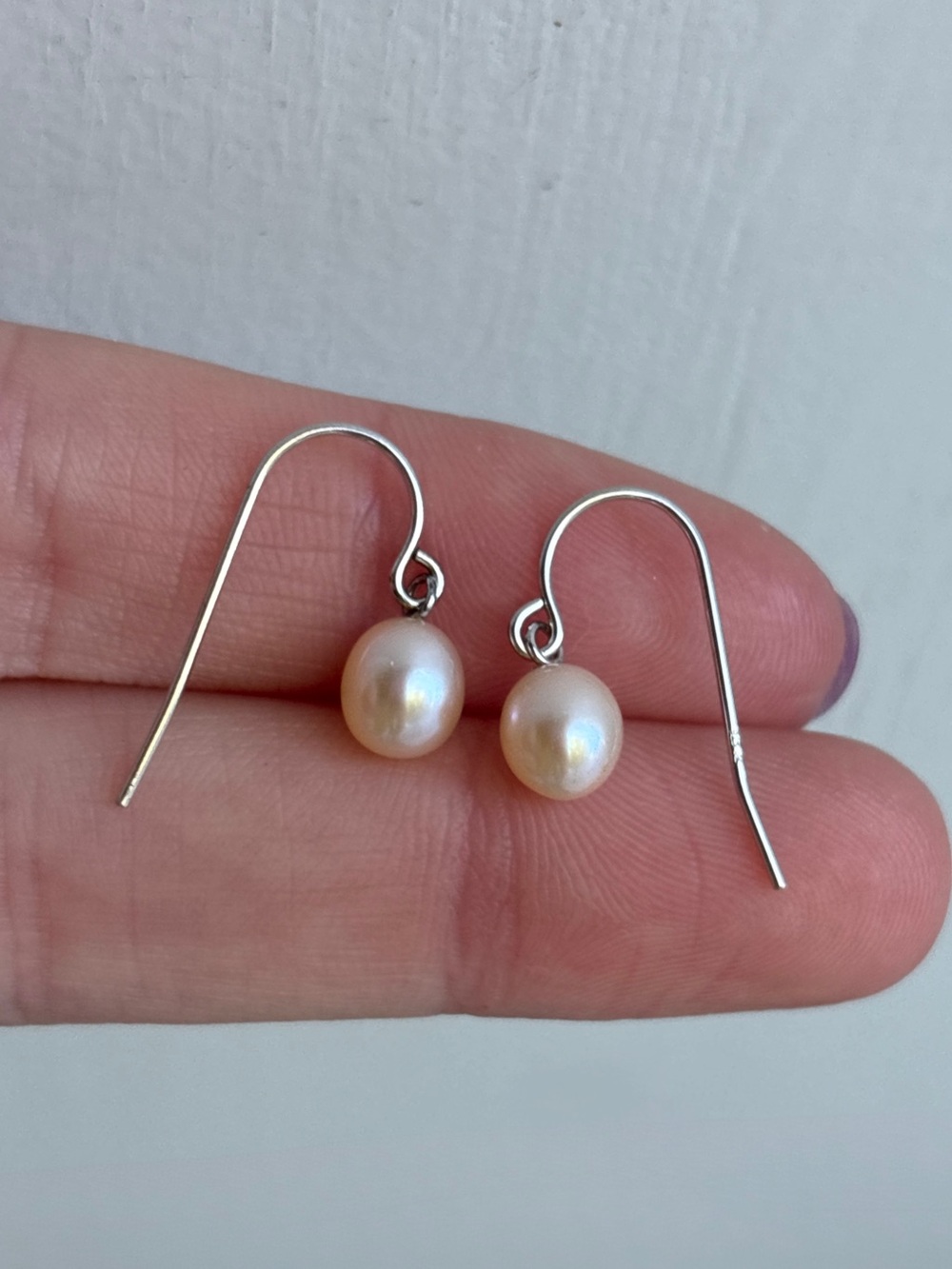 Sterling Silver Genuine Champagne Pearl Dangle Drop Earrings